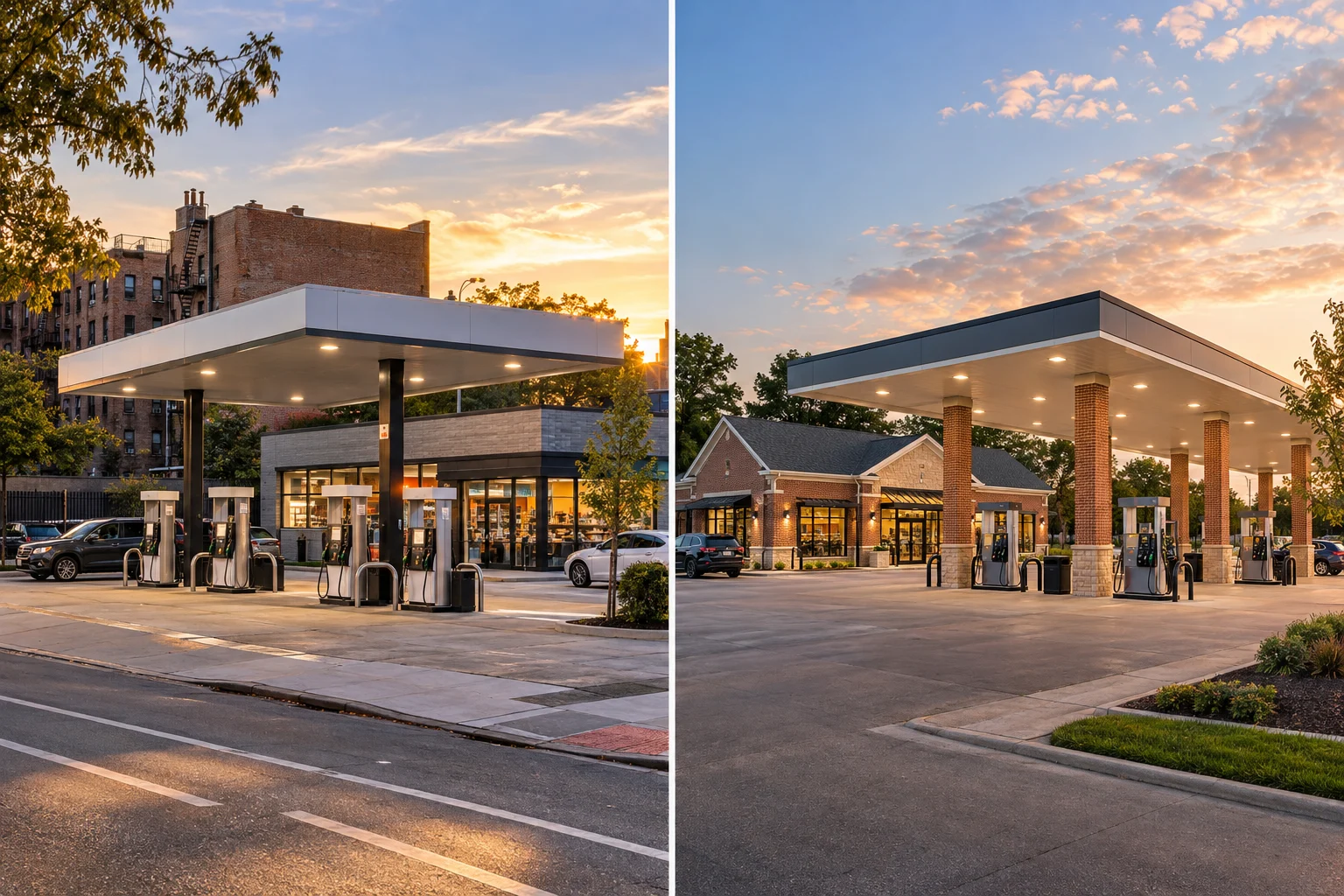 Urban gas station and convenience-store property