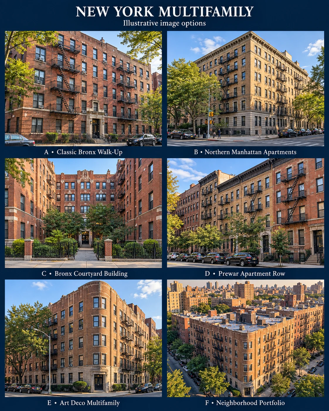 Row of prewar brick apartment buildings